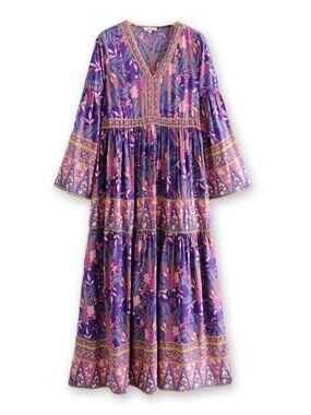 Amethyst Bloom Floral Boho Maxi Dress | Purple Flowy Bohemian Dress